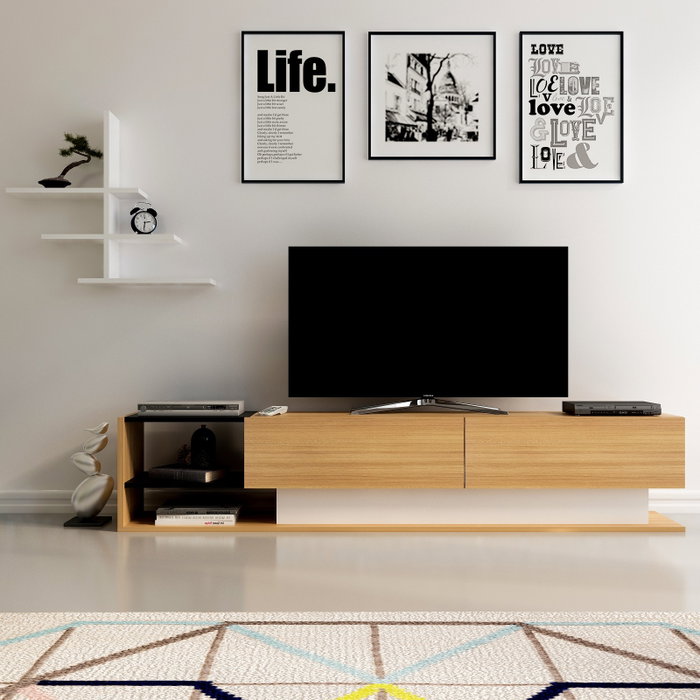 Hanah Home Liza Mueble de TV Blanco y Teca Hanah Home Liza Mueble de TV Blanco y Teca